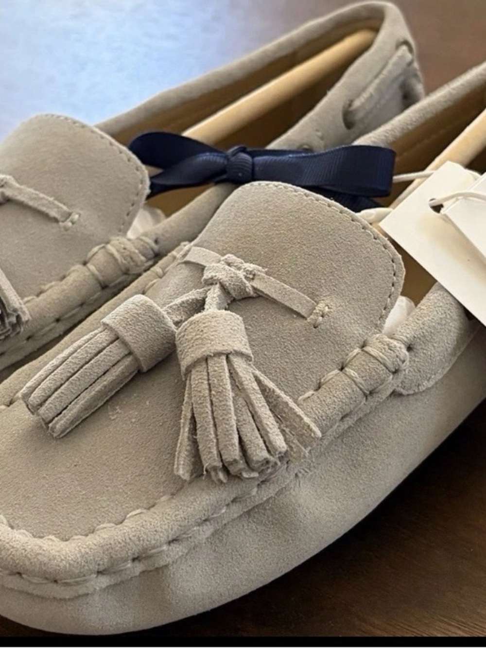 Janie and Jack Light Gray Suede Tie-Detail Loafers